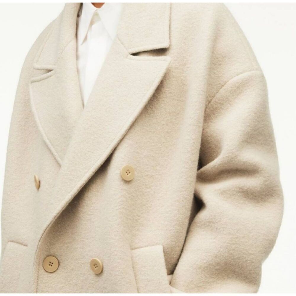 Zara Oversized Double-Breasted Cream Pea Coat - Picture 8 of 8